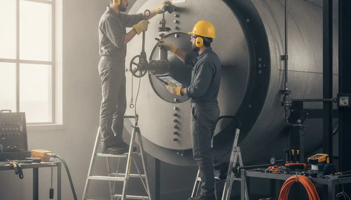Boiler repair technician servicing a Staten Island, NY home heating system