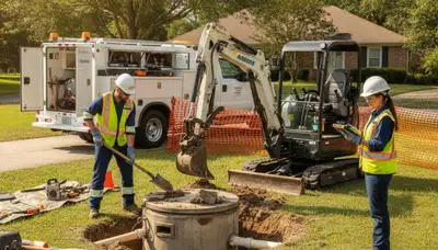 Septic repair technician inspecting home system in Staten Island, NY