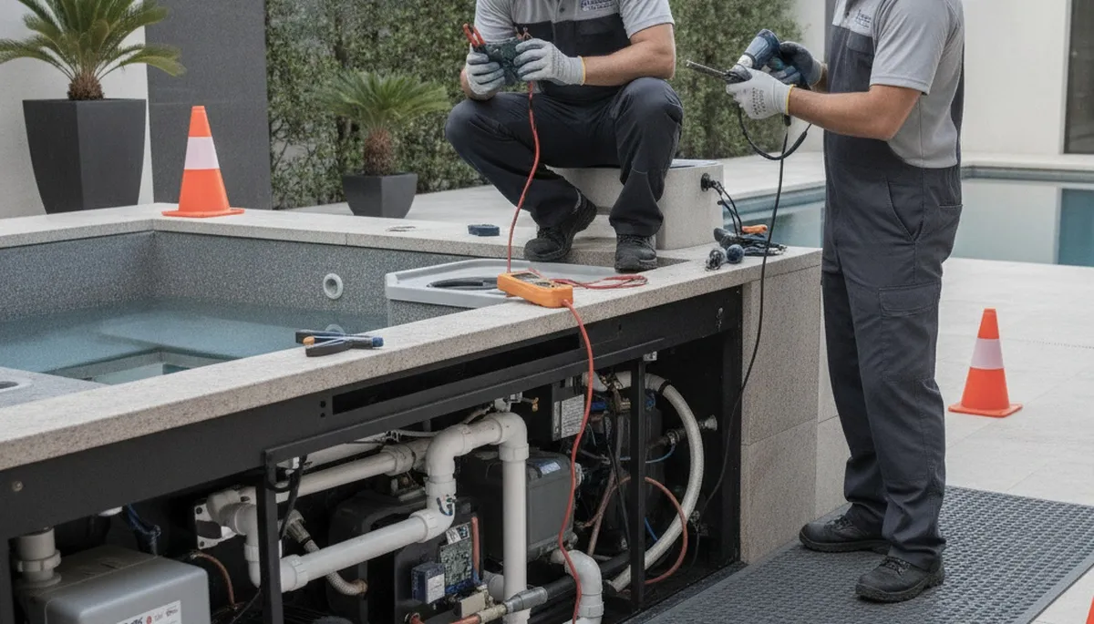 Staten Island, NY plumber repairing a home spa for reliable plumbing service