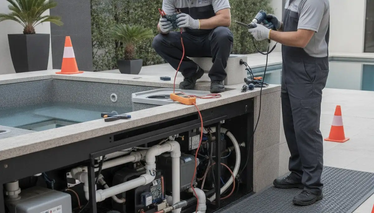 Staten Island, NY plumber repairing a home spa for reliable plumbing service